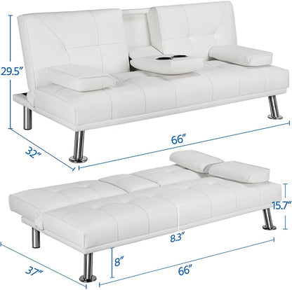Adjustable Convertible Sofa Bed with Cup Holders-3