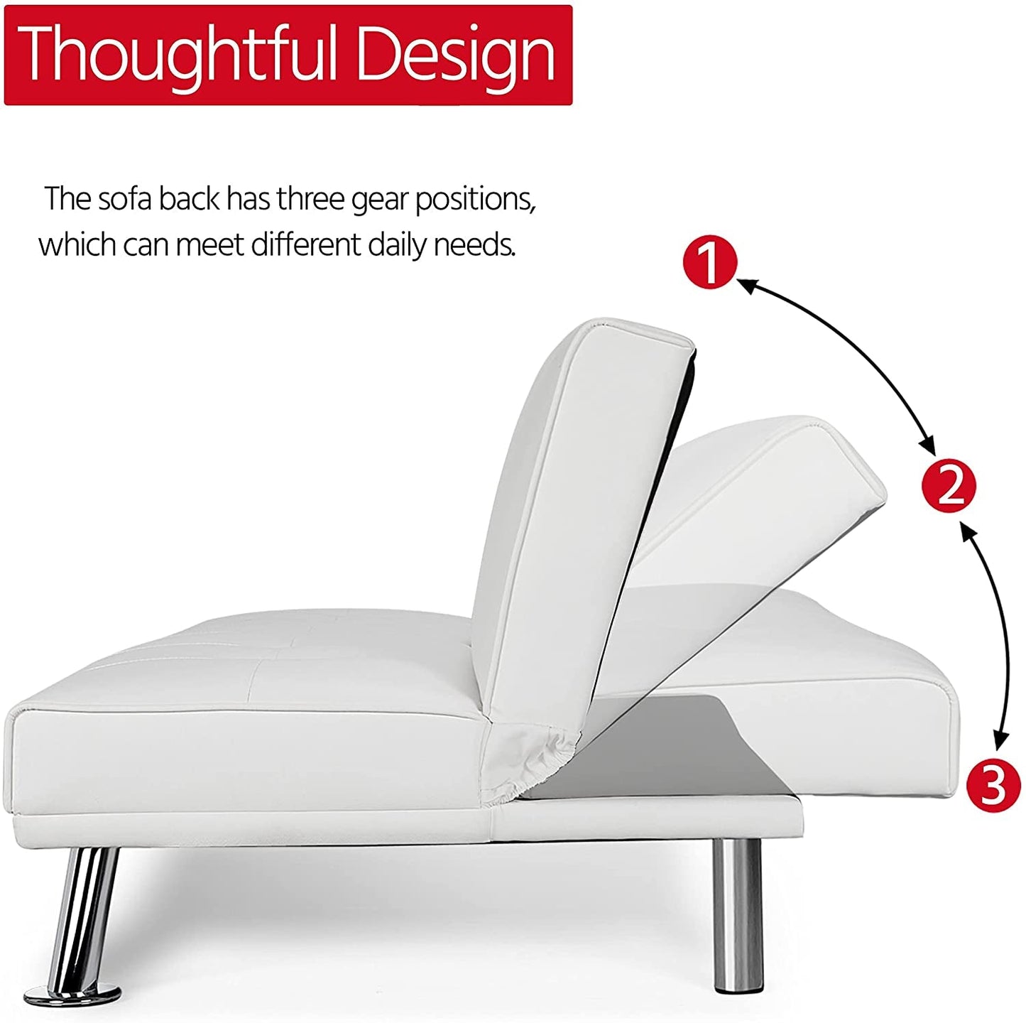 Adjustable Convertible Sofa Bed with Cup Holders-4