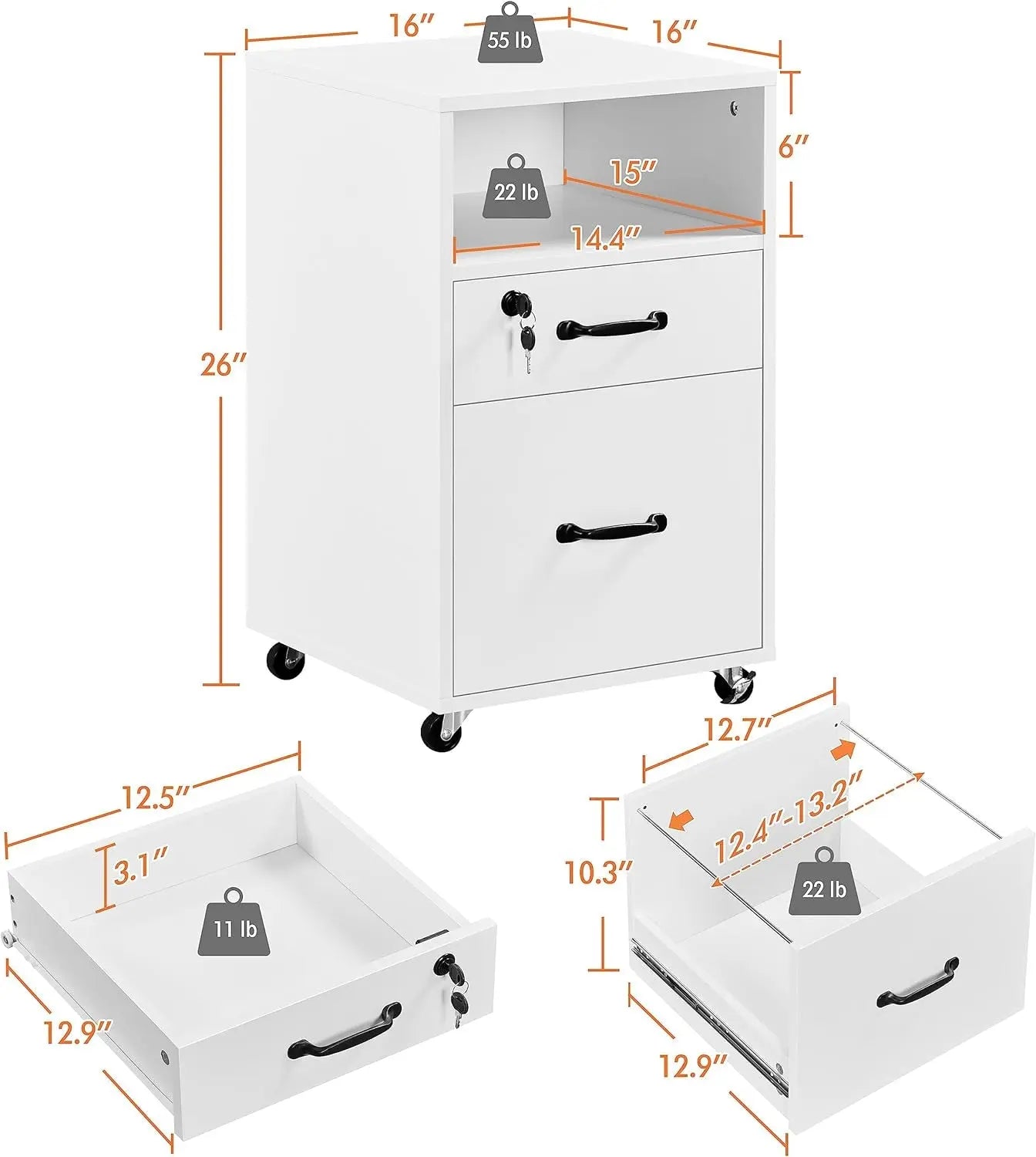 File Cabinet Vertical File Cabinets Mobile Letter Size File Storage Organizer Small Filing Cabinet Printer Stand for Home and Office White-2