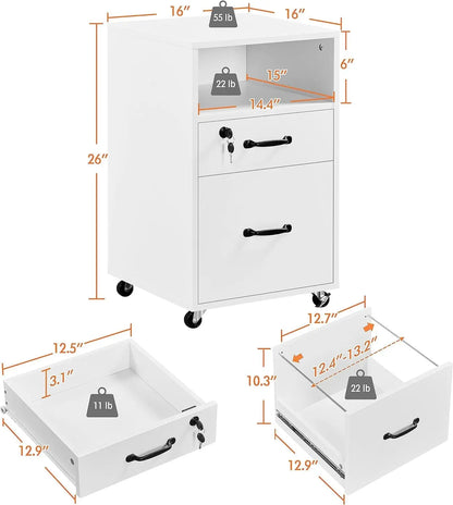 File Cabinet Vertical File Cabinets Mobile Letter Size File Storage Organizer Small Filing Cabinet Printer Stand for Home and Office White-2