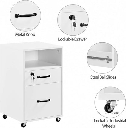 File Cabinet Vertical File Cabinets Mobile Letter Size File Storage Organizer Small Filing Cabinet Printer Stand for Home and Office White-4