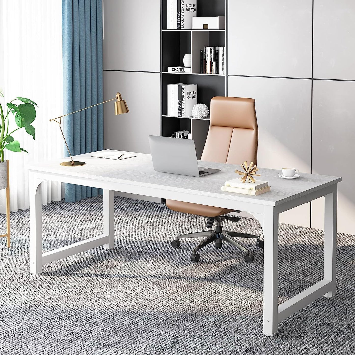 Large Executive White Office Computer Desk-0