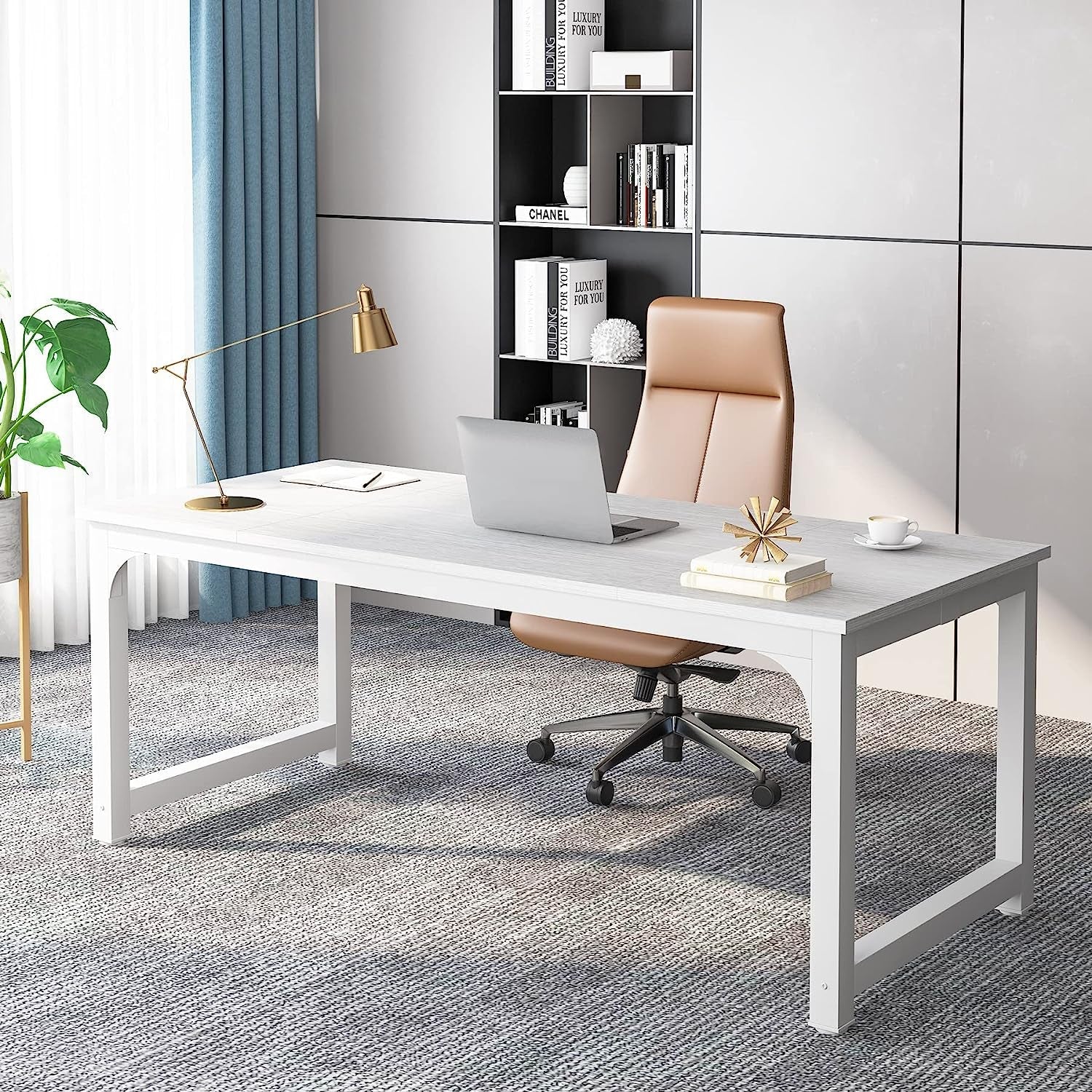Large Executive White Office Computer Desk-0