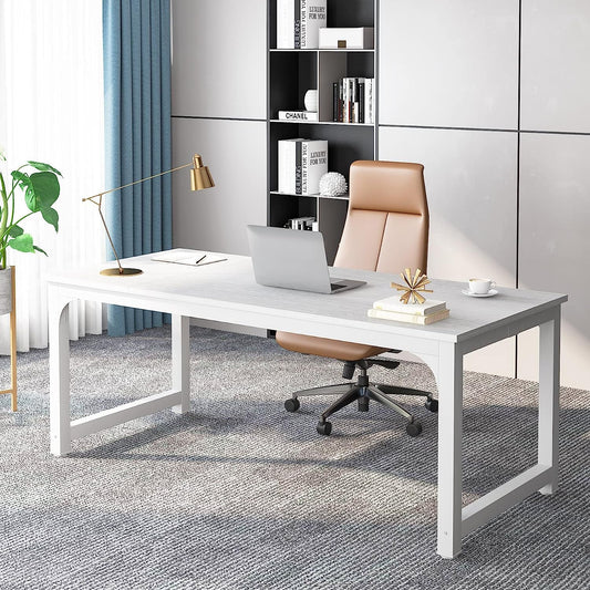 Large Executive White Office Computer Desk-0