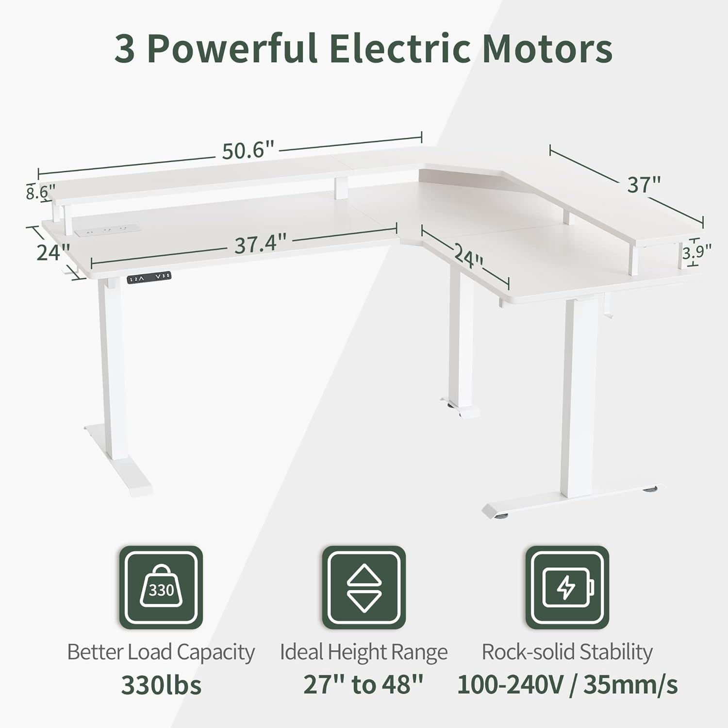 Height Adjustable L Shaped Standing Desk with Power Outlets-2