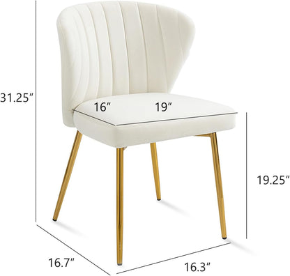White Velvet Dining Chairs Set of 4, Modern Dining Chairs with Golden Metal Legs, Tufted Upholstered Dining Chairs for Dining Room/Kitchen/Vanity-1