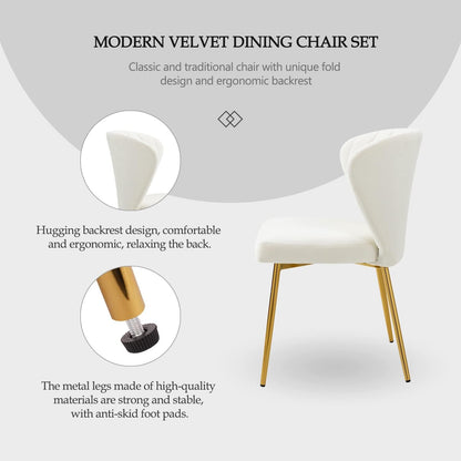 White Velvet Dining Chairs Set of 4, Modern Dining Chairs with Golden Metal Legs, Tufted Upholstered Dining Chairs for Dining Room/Kitchen/Vanity-3