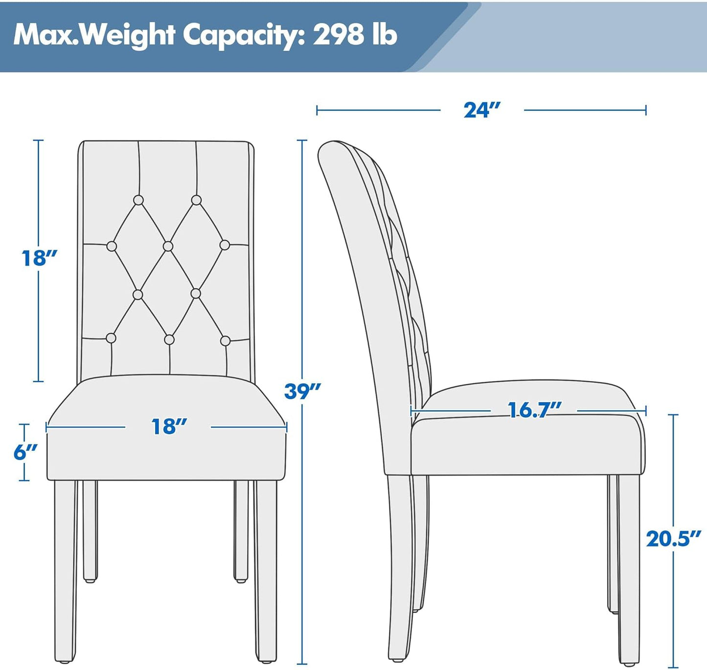 Yaheetech Dining Chairs with Leather Seat and Solid Wood Legs Button Tufted Padded Kitchen Chair Accent Side Chair for Home Kitchen and Restaurant, Set of 6, White-2