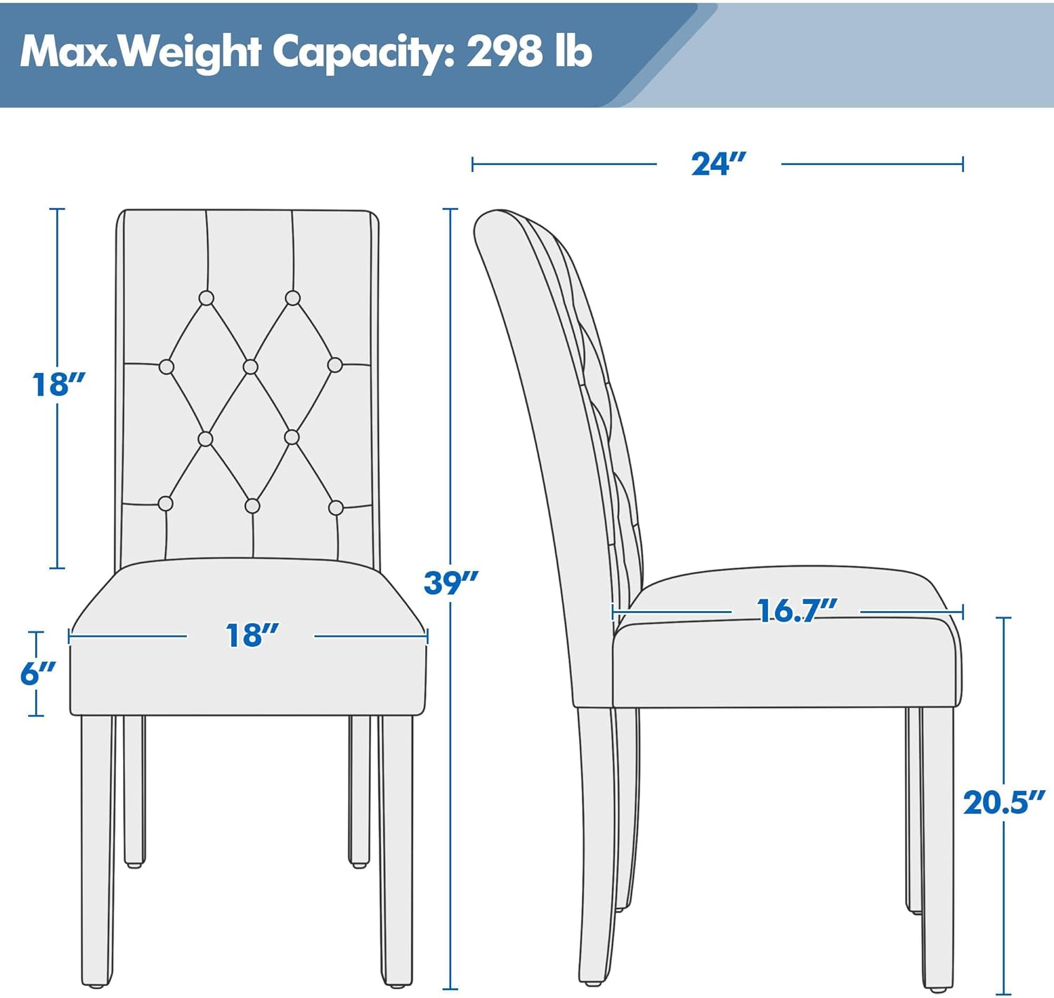 Yaheetech Dining Chairs with Leather Seat and Solid Wood Legs Button Tufted Padded Kitchen Chair Accent Side Chair for Home Kitchen and Restaurant, Set of 6, White-2
