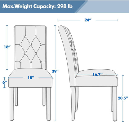 Yaheetech Dining Chairs with Leather Seat and Solid Wood Legs Button Tufted Padded Kitchen Chair Accent Side Chair for Home Kitchen and Restaurant, Set of 6, White-2