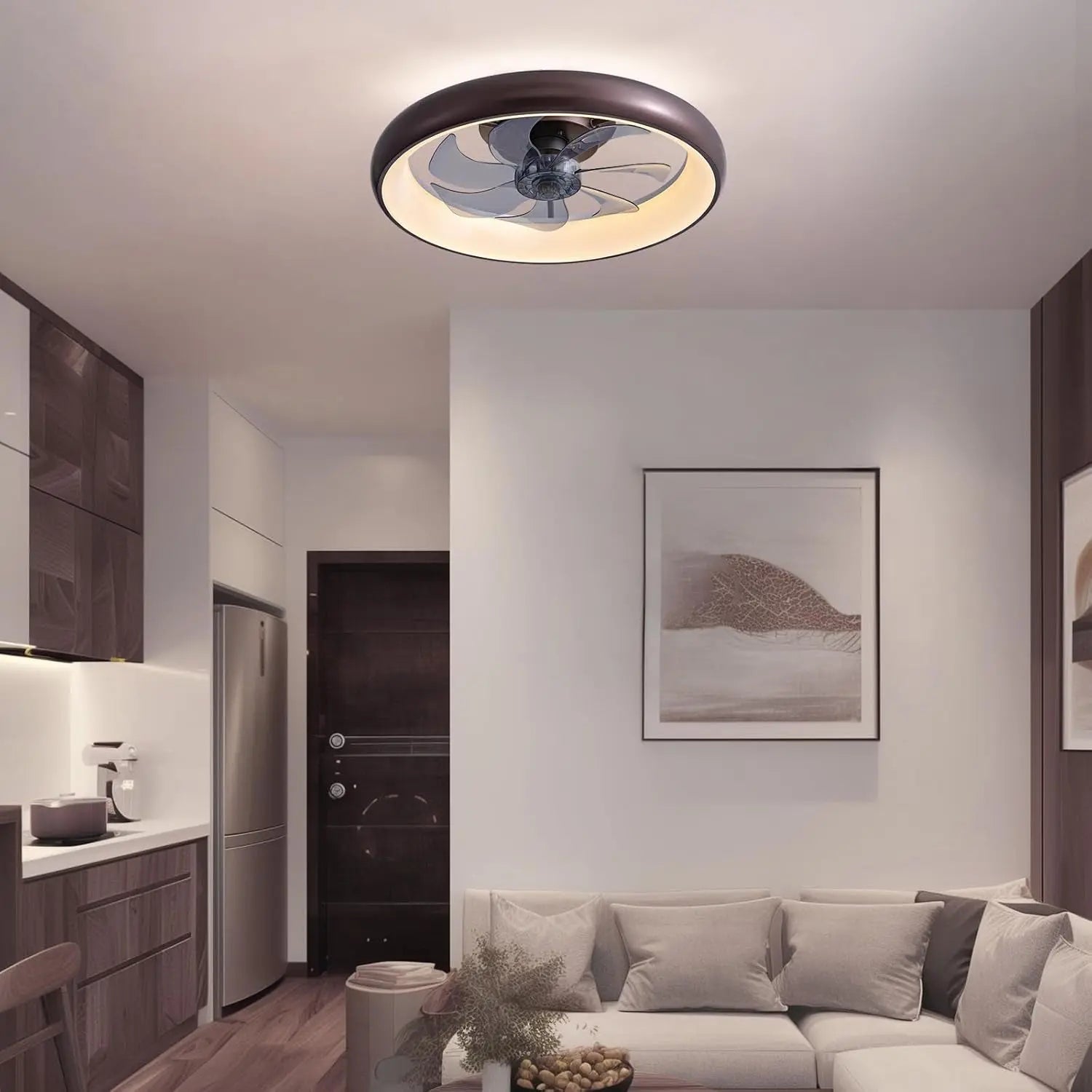 Ceiling Fans with Lights and Remote, 20'' Low Profile Flush Mount Ceiling Fan with Lights, 6 Wind Speeds, Modern Dimmable LED Ceiling Fan, Smart Ceiling Fan for Bedroom, Kids Room-0