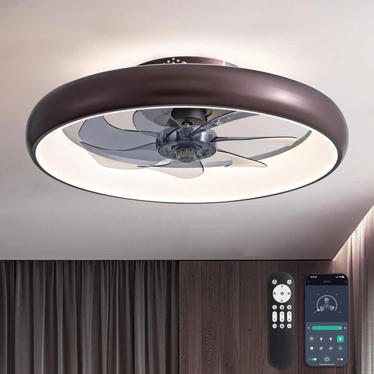 Ceiling Fans with Lights and Remote, 20'' Low Profile Flush Mount Ceiling Fan with Lights, 6 Wind Speeds, Modern Dimmable LED Ceiling Fan, Smart Ceiling Fan for Bedroom, Kids Room-1
