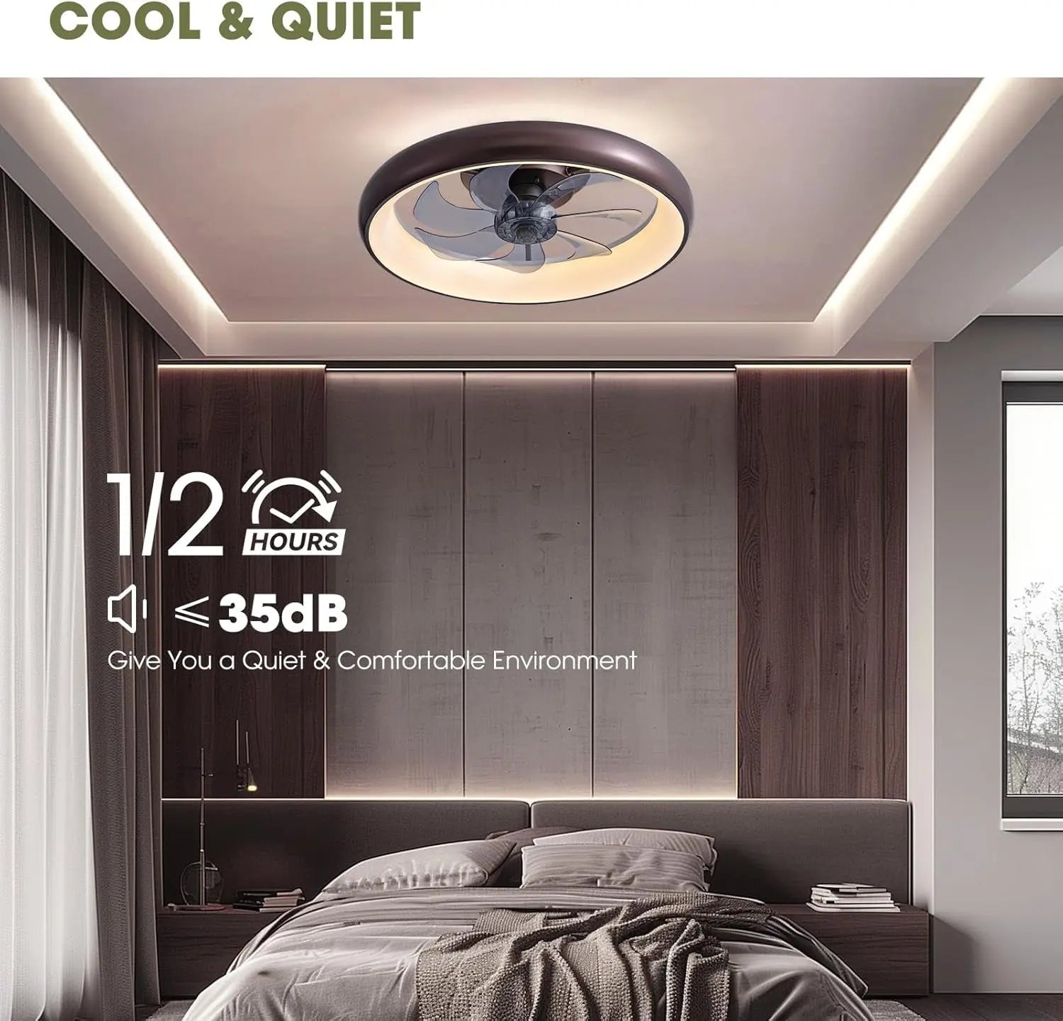 Ceiling Fans with Lights and Remote, 20'' Low Profile Flush Mount Ceiling Fan with Lights, 6 Wind Speeds, Modern Dimmable LED Ceiling Fan, Smart Ceiling Fan for Bedroom, Kids Room-4
