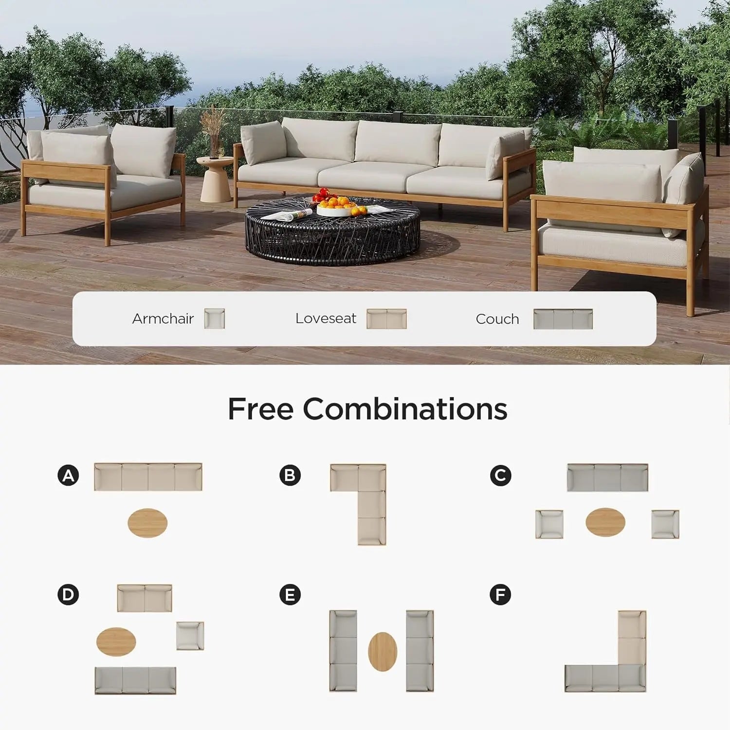 Modern Outdoor Sectional Sofa Set with Thick Cushions-3