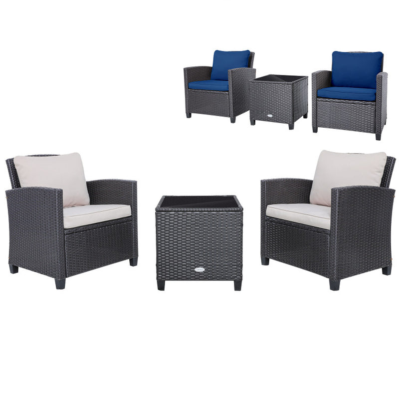 3 Pieces Rattan Patio Furniture Set with Washable Cushion-1