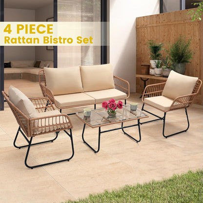 Four Piece Outdoor Wicker Sofa Rattan Chairs Set-1