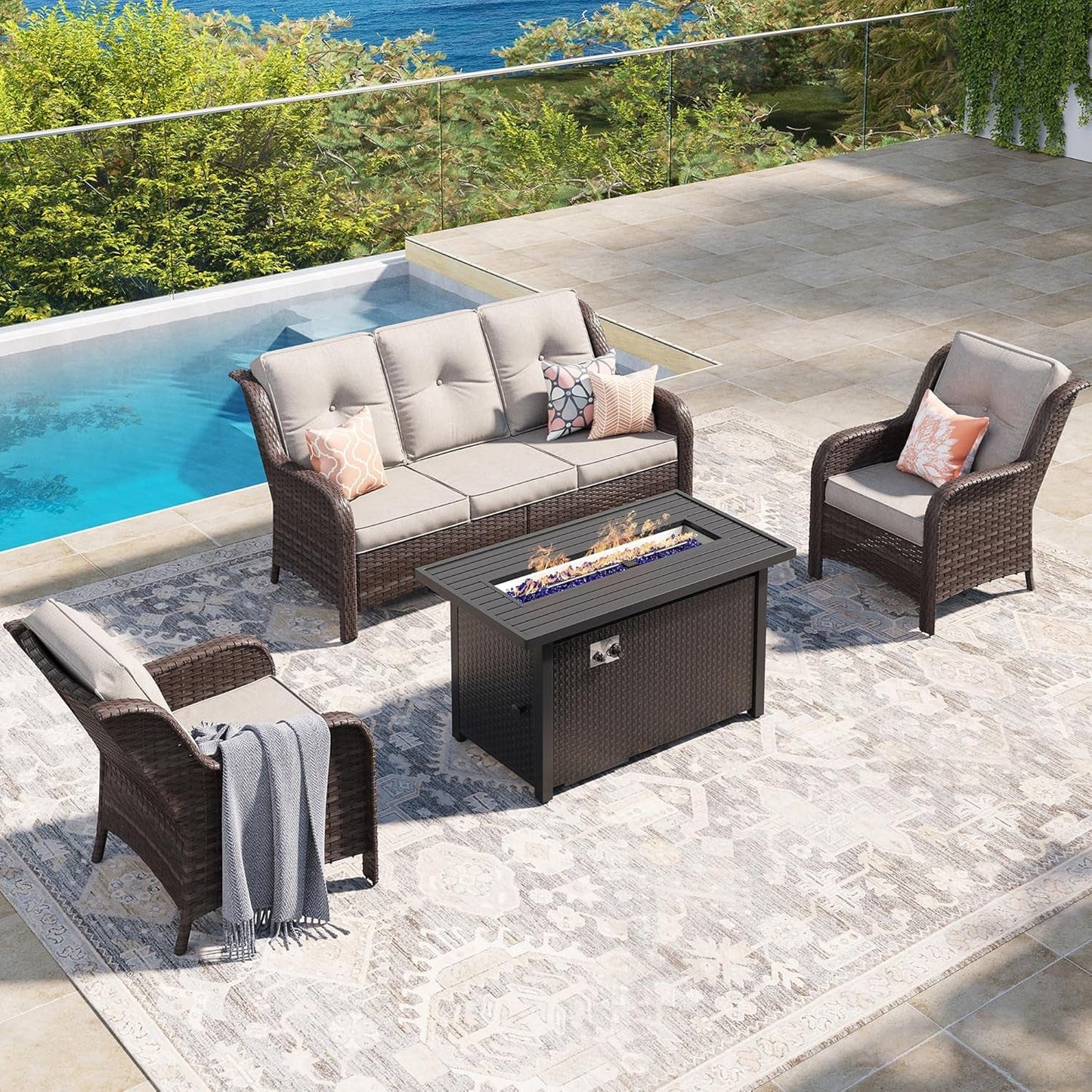 Outdoor Patio Furniture Set with Fire Pit Table-0