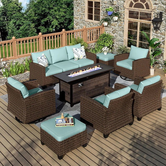 Swivel Glider Patio Furniture Set with Fire Pit-0