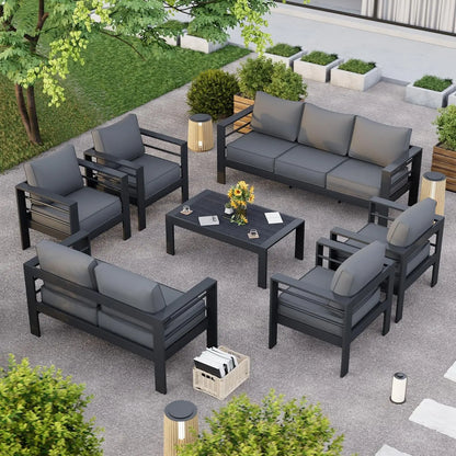 Aluminum Patio Furniture Set, 7 Piece Metal Outdoor Furniture Set, Patio Furniture Set with Waterproof Covers for Backyard Garden（Grey）-0