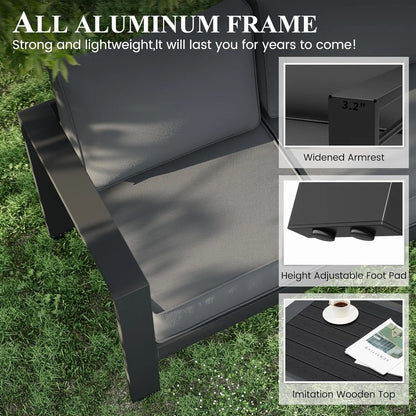Aluminum Patio Furniture Set, 7 Piece Metal Outdoor Furniture Set, Patio Furniture Set with Waterproof Covers for Backyard Garden（Grey）-3