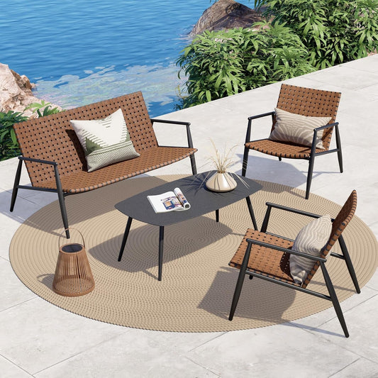 Vintage Brown Wicker Outdoor Furniture Set for Patio-0