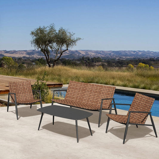 Vintage Brown Wicker Outdoor Furniture Set for Patio-1