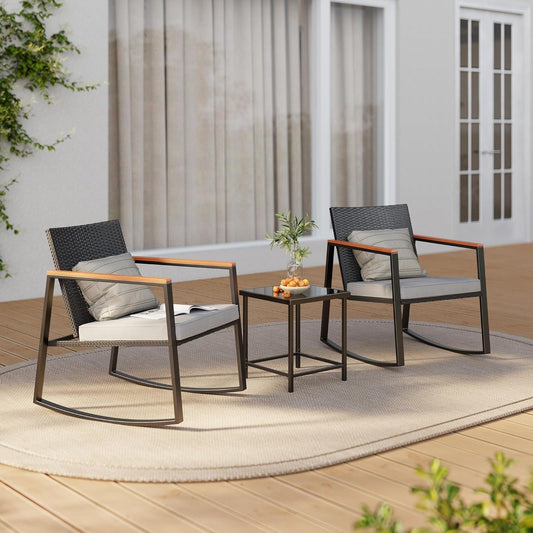 Patio Rocking Bistro Set Glass Table Cushions-1