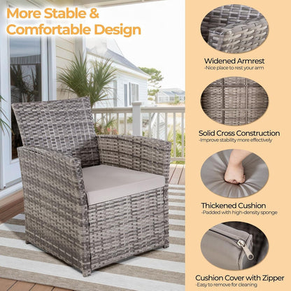 4 Piece Outdoor Patio Furniture Sets, Wicker Sectional Conversation Sofa Set, Rattan Table and Chairs and Loveseat with Cushions for outside Balcony Porch Backyard (Gray-Gray)-3