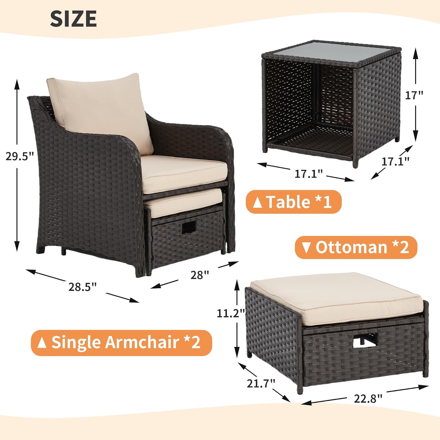 Five Piece All Weather Wicker Patio Furniture Set-2