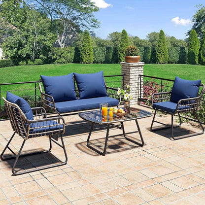 Stylish Four Piece Wicker Outdoor Bistro Furniture Set-0