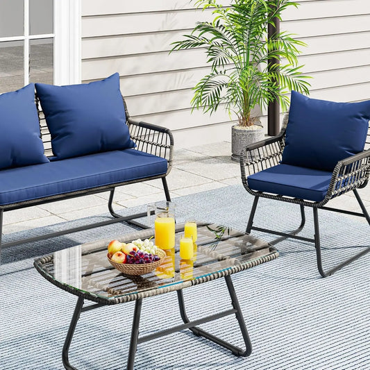 Stylish Four Piece Wicker Outdoor Bistro Furniture Set-1