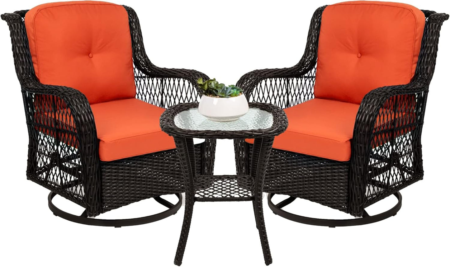 Three-Piece Outdoor Wicker Bistro Set with Swivel Rockers-0
