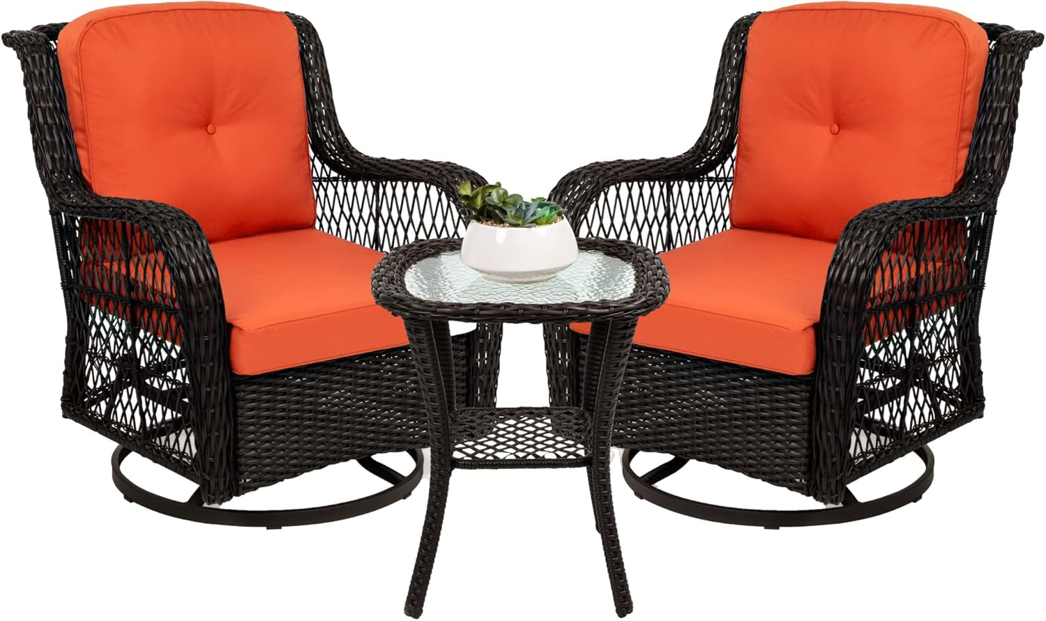 Three-Piece Outdoor Wicker Bistro Set with Swivel Rockers-0