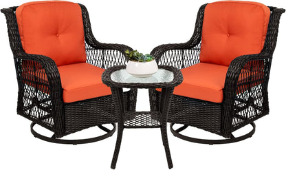 Three-Piece Outdoor Wicker Bistro Set with Swivel Rockers-0