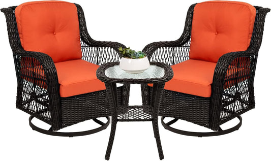 Three-Piece Outdoor Wicker Bistro Set with Swivel Rockers-0