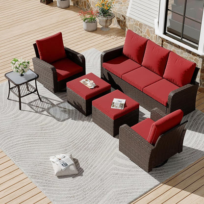 6 Piece Patio Furniture Set with Swivel Chairs-0