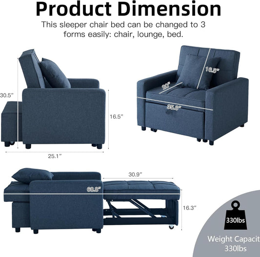 Convertible Sofa Bed Chair with Reclining Backrest-1