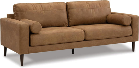 Contemporary Dark Brown Faux Leather Sofa with Pillows-0