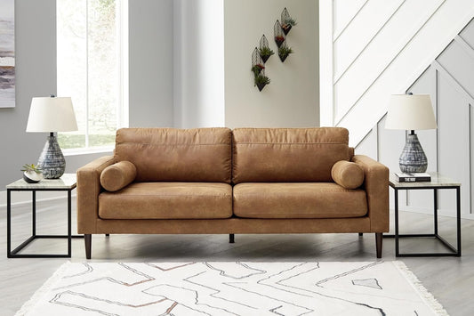 Contemporary Dark Brown Faux Leather Sofa with Pillows-1
