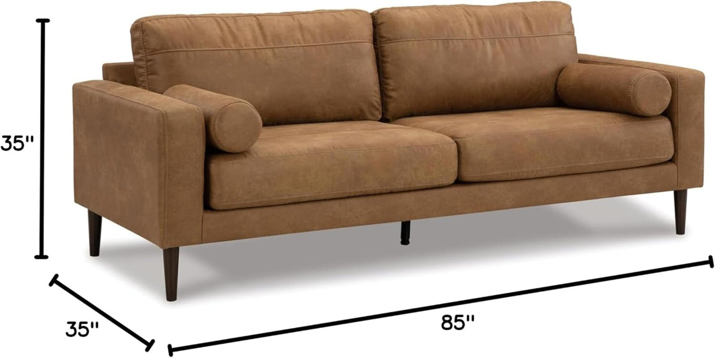 Contemporary Dark Brown Faux Leather Sofa with Pillows-2