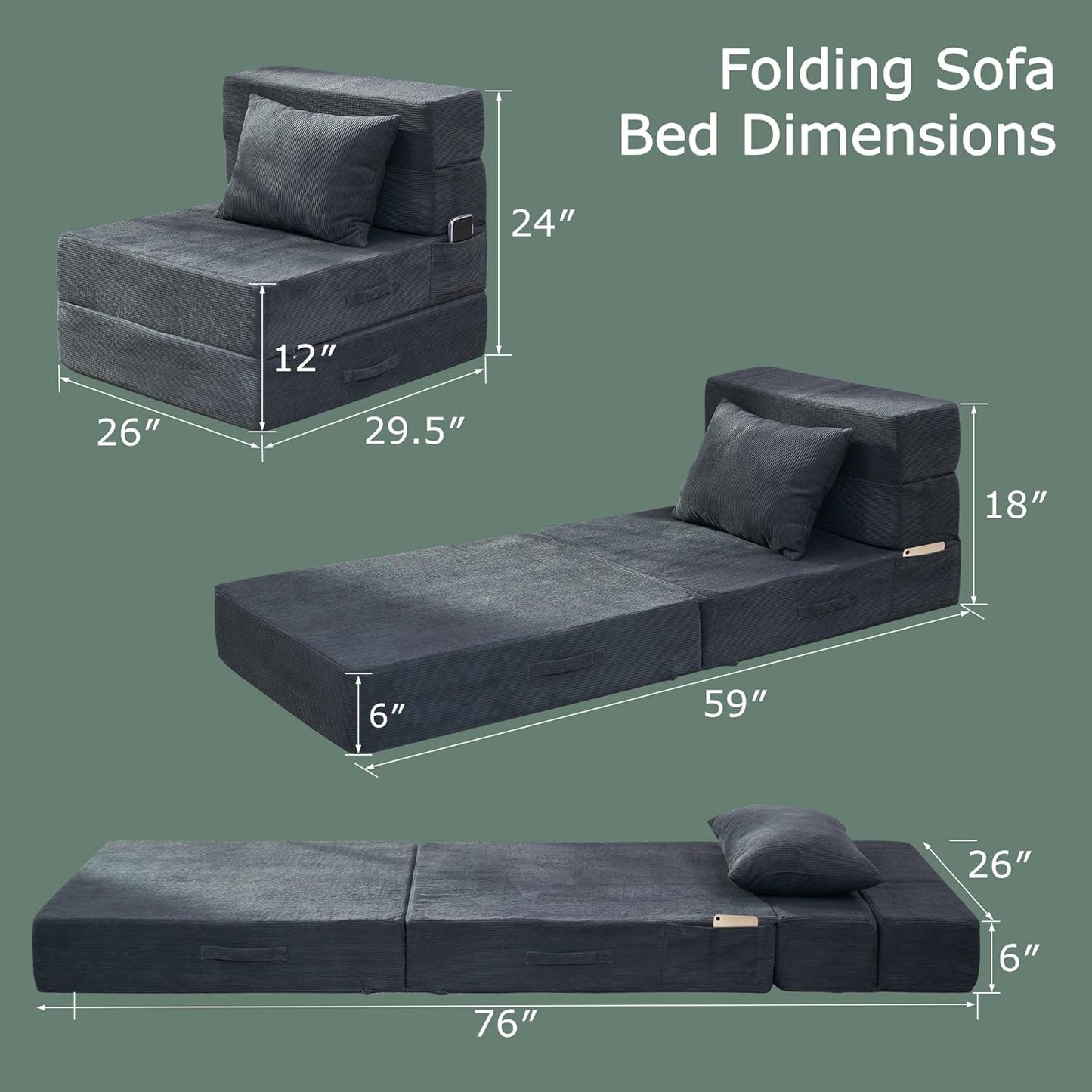 4 in 1 Folding Sofa Bed with Memory Foam Comfort-1