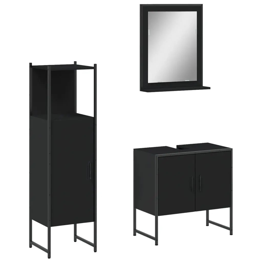 vidaXL Bathroom Cabinet Set Furniture Wall Mirror 3 Piece Engineered Wood-0