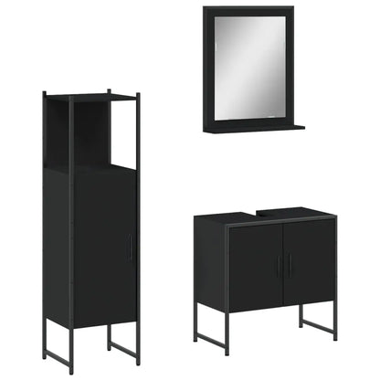 vidaXL Bathroom Cabinet Set Furniture Wall Mirror 3 Piece Engineered Wood-0