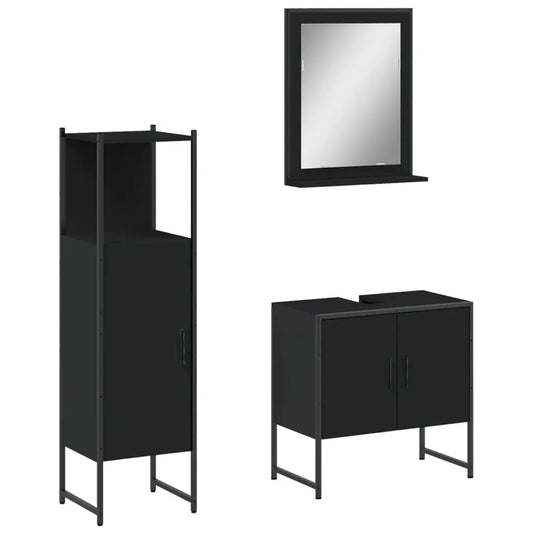 vidaXL Bathroom Cabinet Set Furniture Wall Mirror 3 Piece Engineered Wood-0