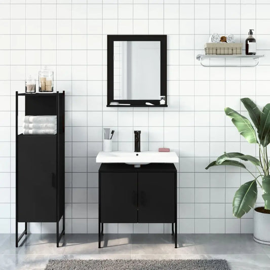 vidaXL Bathroom Cabinet Set Furniture Wall Mirror 3 Piece Engineered Wood-1