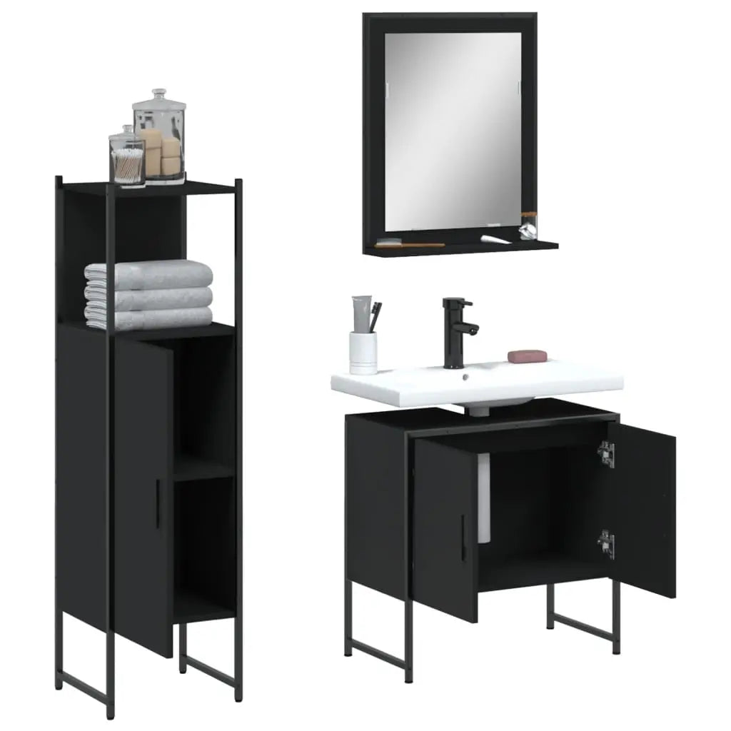 vidaXL Bathroom Cabinet Set Furniture Wall Mirror 3 Piece Engineered Wood-4