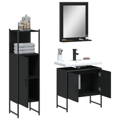 vidaXL Bathroom Cabinet Set Furniture Wall Mirror 3 Piece Engineered Wood-4