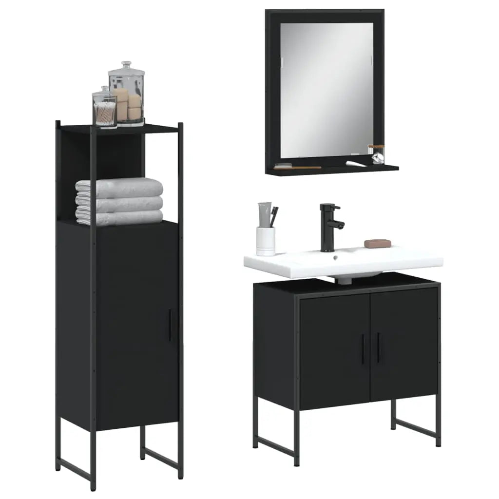 vidaXL Bathroom Cabinet Set Furniture Wall Mirror 3 Piece Engineered Wood-5