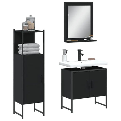 vidaXL Bathroom Cabinet Set Furniture Wall Mirror 3 Piece Engineered Wood-5