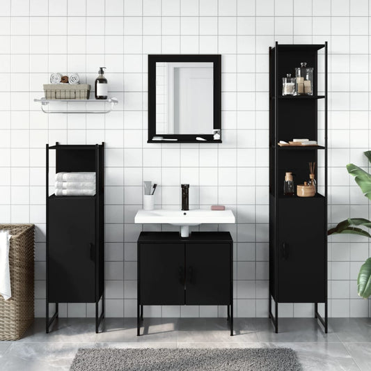 vidaXL Bathroom Cabinet Set Furniture Wall Mirror 4 Piece Engineered Wood-1